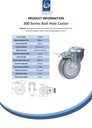300 series 100mm swivel/brake bolt hole 10,5mm castor with grey TPR-rubber on polypropylene centre ball bearing wheel 110kg - Spec Sheet