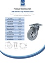 300 series 160mm swivel top plate 140x110mm castor with grey rubber on polypropylene centre plain bearing wheel 135kg - Spec Sheet