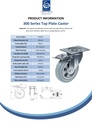300 series 160mm swivel/brake top plate 140x110mm castor with grey rubber on polypropylene centre plain bearing wheel 135kg - Spec Sheet