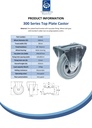 300 series 160mm fixed top plate 146x107mm castor with grey rubber on polypropylene centre roller bearing wheel 135kg - Spec Sheet