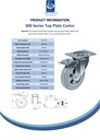 300 series 160mm swivel/brake top plate 140x110mm castor with grey rubber on polypropylene centre roller bearing wheel 135kg - Spec Sheet