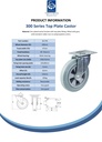 300 series 200mm swivel top plate 140x110mm castor with grey rubber on polypropylene centre roller bearing wheel 205kg - Spec Sheet