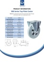 300 series 200mm fixed top plate 146x107mm castor with grey rubber on polypropylene centre roller bearing wheel 205kg - Spec Sheet