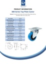 300 series 80mm swivel top plate 100x80mm castor with blue elastic rubber on nylon centre plain bearing wheel 140kg - Spec Sheet
