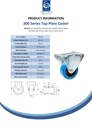 300 series 80mm fixed top plate 100x84mm castor with blue elastic rubber on nylon centre plain bearing wheel 140kg - Spec Sheet