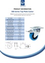 300 series 80mm swivel/brake top plate 100x80mm castor with blue elastic rubber on nylon centre plain bearing wheel 140kg - Spec Sheet