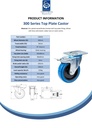 300 series 100mm swivel/brake top plate 100x80mm castor with blue elastic rubber on nylon centre roller bearing wheel 150kg - Spec Sheet