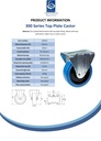 300 series 125mm fixed top plate 146x107mm castor with blue elastic rubber on nylon centre ball bearing wheel 250kg - Spec Sheet