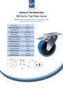 300 series 160mm swivel/brake top plate 140x110mm castor with blue elastic rubber on nylon centre roller bearing wheel 350kg - Spec Sheet