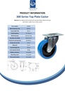300 series 160mm swivel top plate 140x110mm castor with blue elastic rubber on nylon centre ball bearing wheel 350kg - Spec Sheet