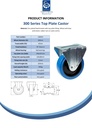 300 series 160mm fixed  top plate 146x110mm castor with blue elastic rubber on nylon centre ball bearing wheel 350kg - Spec Sheet