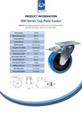 300 series 160mm swivel/brake top plate 140x110mm castor with blue elastic rubber on nylon centre ball bearing wheel 350kg - Spec Sheet