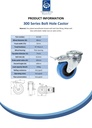 300 series 80mm swivel/brake bolt hole 10,5mm castor with blue elastic rubber on nylon centre plain bearing wheel 140kg - Spec Sheet