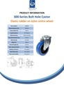 300 series 100mm swivel bolt hole 10,5mm castor with blue elastic rubber on nylon centre roller bearing wheel 150kg - Spec Sheet