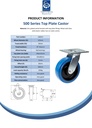 500 series 125mm swivel top plate 140x110mm castor with blue elastic rubber on nylon centre ball bearing wheel 250kg - Spec Sheet