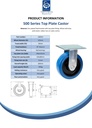 500 series 125mm fixed top plate 140x110mm castor with blue elastic rubber on nylon centre ball bearing wheel 250kg - Spec Sheet