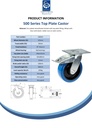 500 series 125mm swivel/brake top plate 140x110mm castor with blue elastic rubber on nylon centre ball bearing wheel 250kg