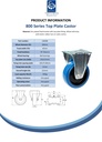 800 series 160mm fixed top plate 135x114mm castor with blue elastic rubber on nylon centre ball bearing wheel 350kg - Spec Sheet