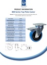 800 series 160mm swivel/brake top plate 135x110mm castor with blue elastic rubber on nylon centre ball bearing wheel 350kg - Spec Sheet