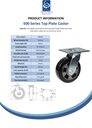 500 series 152mm swivel top plate 140x110mm castor with black elastic rubber on aluminium centre ball bearing wheel 330kg - Spec Sheet
