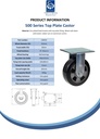 500 series 152mm fixed top plate 140x110mm castor with black elastic rubber on aluminium centre ball bearing wheel 330kg - Spec Sheet