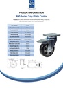 800 series 152mm swivel/brake top plate 135x110mm castor with black elastic rubber on aluminium centre ball bearing wheel 330kg - Spec Sheet