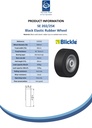 Wheel series 200mm black elastic rubber on welded steel centre 25mm bore hub length 90mm ball bearings 850kg - Spec Sheet