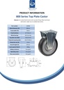 800 series 200mm fixed top plate 135x114mm castor with black elastic rubber on welded steel centre ball bearing wheel 600kg - Spec Sheet