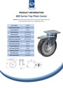 800 series 200mm swivel/brake top plate 135x110mm castor with black elastic rubber on welded steel centre ball bearing wheel 600kg - Spec Sheet