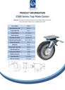 1500 series 160mm swivel/brake top plate 135x110mm castor with black elastic rubber on welded steel centre ball bearing wheel  450kg - Spec Sheet