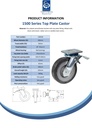 1500 series 200mm swivel/brake top plate 135x110mm castor with black elastic rubber on welded steel centre ball bearing wheel 600kg - Spec Sheet