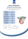 300 series 80mm fixed top plate 100x84mm castor with polyurethane on nylon centre roller bearing wheel 120kg - Spec sheet