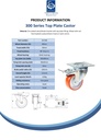300 series 80mm swivel/brake top plate 100x80mm castor with polyurethane on nylon centre roller bearing wheel 120kg - Spec sheet