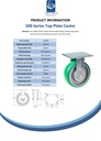 500 series 160mm fixed top plate 140x110mm castor with green convex elastic polyurethane on cast iron centre ball bearing wheel 500kg - Spec sheet