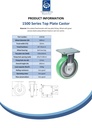1500 series 160mm fixed top plate 135x110mm castor with green convex elastic polyurethane on cast iron centre ball bearing wheel 550kg - Spec sheet