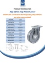 300 series 160mm swivel top plate 140x110mm castor with electrically conductive grey polyurethane on nylon centre ball bearing wheel 350kg - Spec sheet