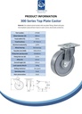 300 series 200mm swivel top plate 140x110mm castor with electrically conductive grey polyurethane on nylon centre ball bearing wheel 350kg - Spec sheet