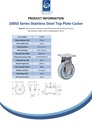100SS series 75mm stainless steel fixed top plate 60x60mm castor with grey TPR-rubber on polypropylene centre plain bearing wheel 60kg - Spec sheet