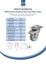 300SS series 100mm stainless steel swivel/brake top plate 100x85mm castor with grey TPR-rubber on polypropylene centre plain bearing wheel 110kg - Spec sheet