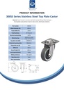 300SS series 100mm stainless steel swivel top plate 100x85mm castor with electrically conductive grey polyurethane on nylon centre additional sealed single ball bearing wheel 130kg - Spec sheet