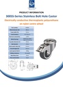 300SS series 80mm stainless steel swivel/brake bolt hole 12mm castor with electrically conductive grey polyurethane on nylon centre additional sealed single ball bearing wheel 100kg - Spec sheet