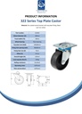 322 series 100mm swivel top plate 106x86mm castor with cast iron plain bearing wheel 250kg - Spec sheet