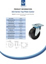 322 series 125mm swivel top plate 106x86mm castor with cast iron plain bearing wheel 280kg - Spec sheet