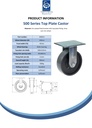 500 series 150mm fixed top plate 140x110mm castor with cast iron roller bearing wheel 500kg - Spec sheet