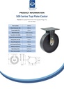 500 series 200mm fixed top plate 140x110mm castor with cast iron roller bearing wheel 500kg - Spec sheet