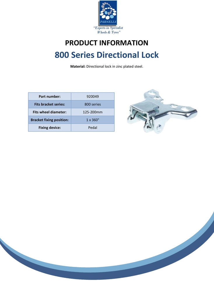 Directional lock for 800 series steel pedal - Spec sheet