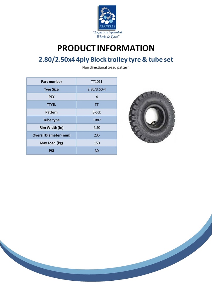 2.80/2.50-4 4ply block tyre & tube set (TR87) Spec Sheet