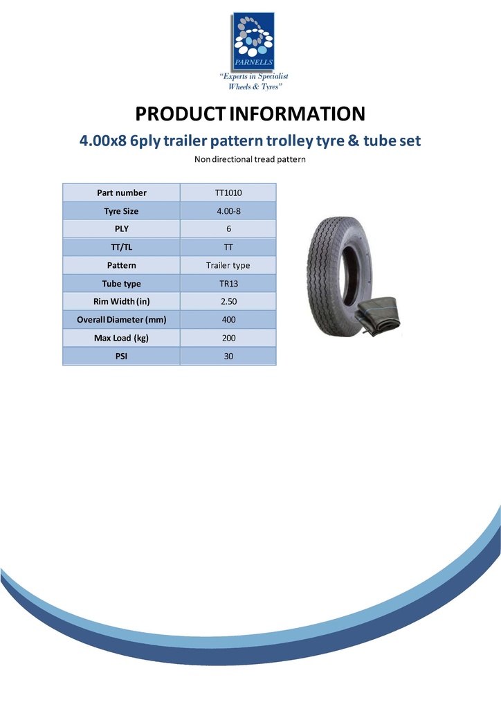 4.80/4.00-8 6ply trailer pattern (HF215) tyre & tube set (TR13) - low speed Spec Sheet