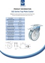 322 series 125mm swivel/brake top plate 106x86mm castor with polyurethane on nylon centre roller bearing wheel 250kg - Spec sheet