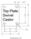 300 series 125mm swivel top plate 140x110mm - Plate drawing